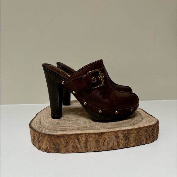 REPORT Brown Leather Laurent clog platform buckle - Picture 2 of 14